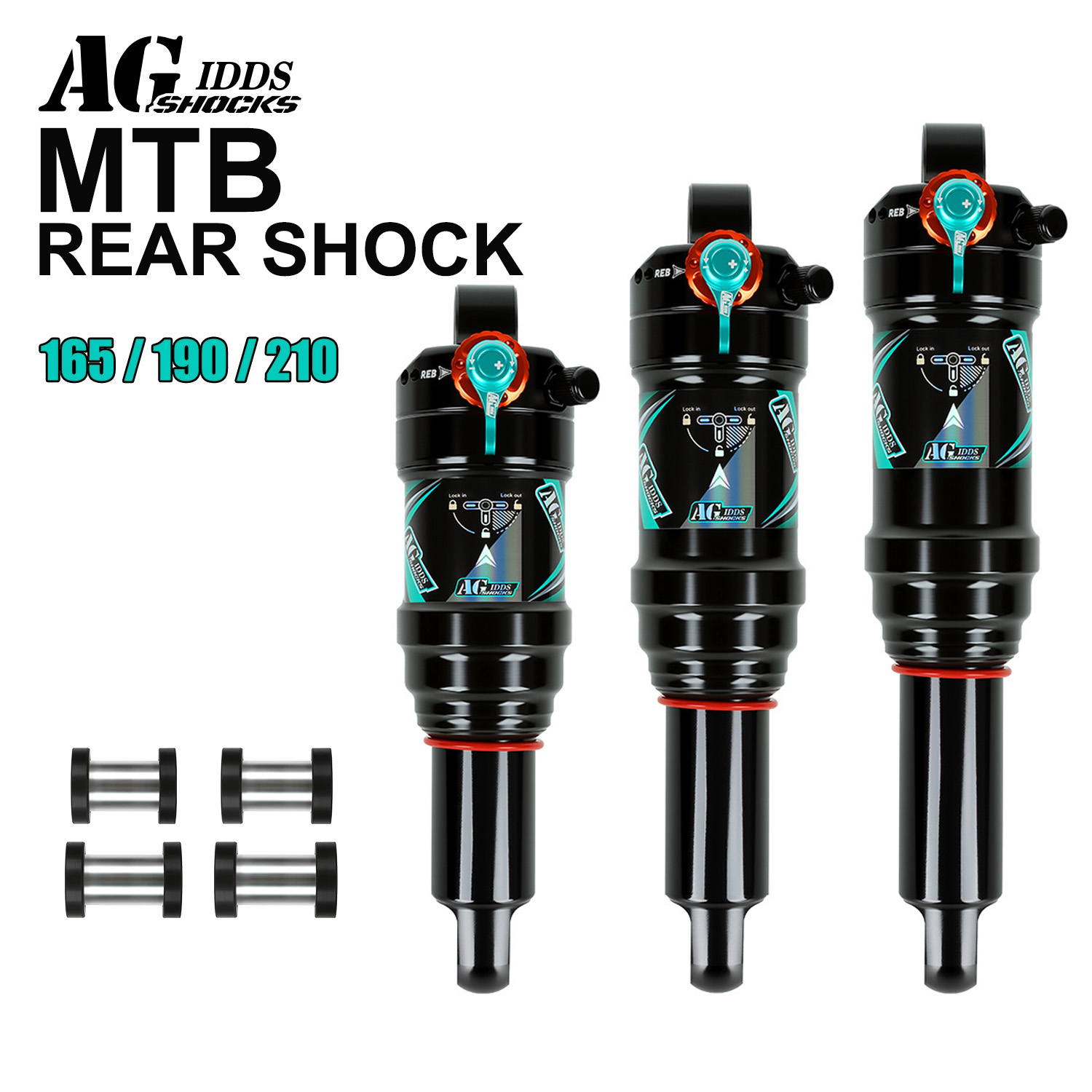 Mountain Biking Downhill - Amortisseur arrière AGSHOCKS pour VTT, 165/190/210