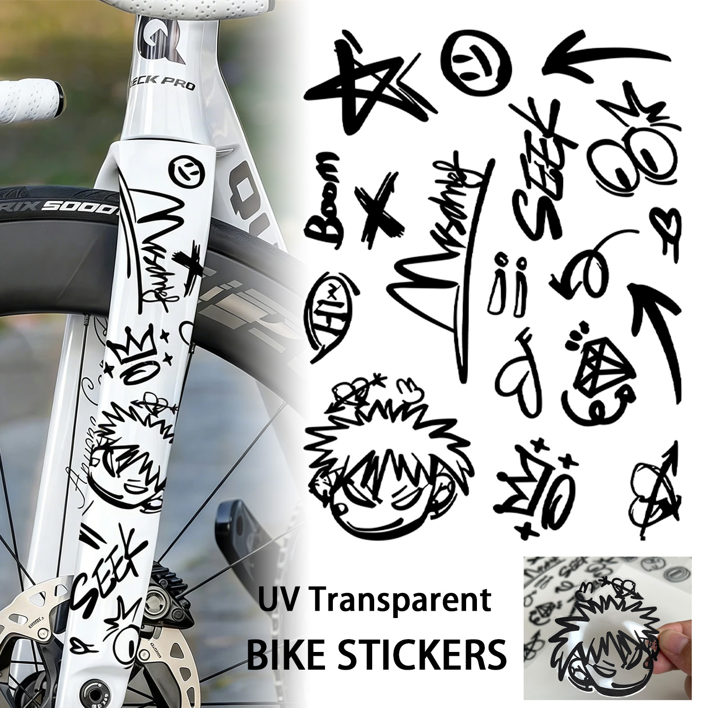 Mountain Biking Helmet - Autocollants transparents UV pour vélo, graffiti